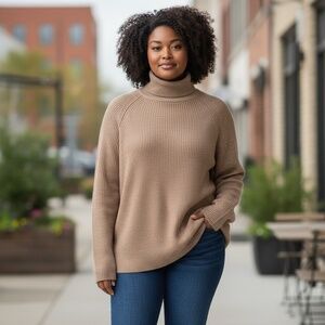 🤎 LOFT Ribbed Turtleneck Sweater | Taupe Heather | Size Large 🤎